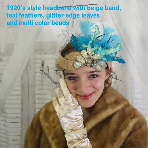 Great Gatsby inspired headband, Beads, glitter and feathers 1920's Flapper style - Picture 1 of 12